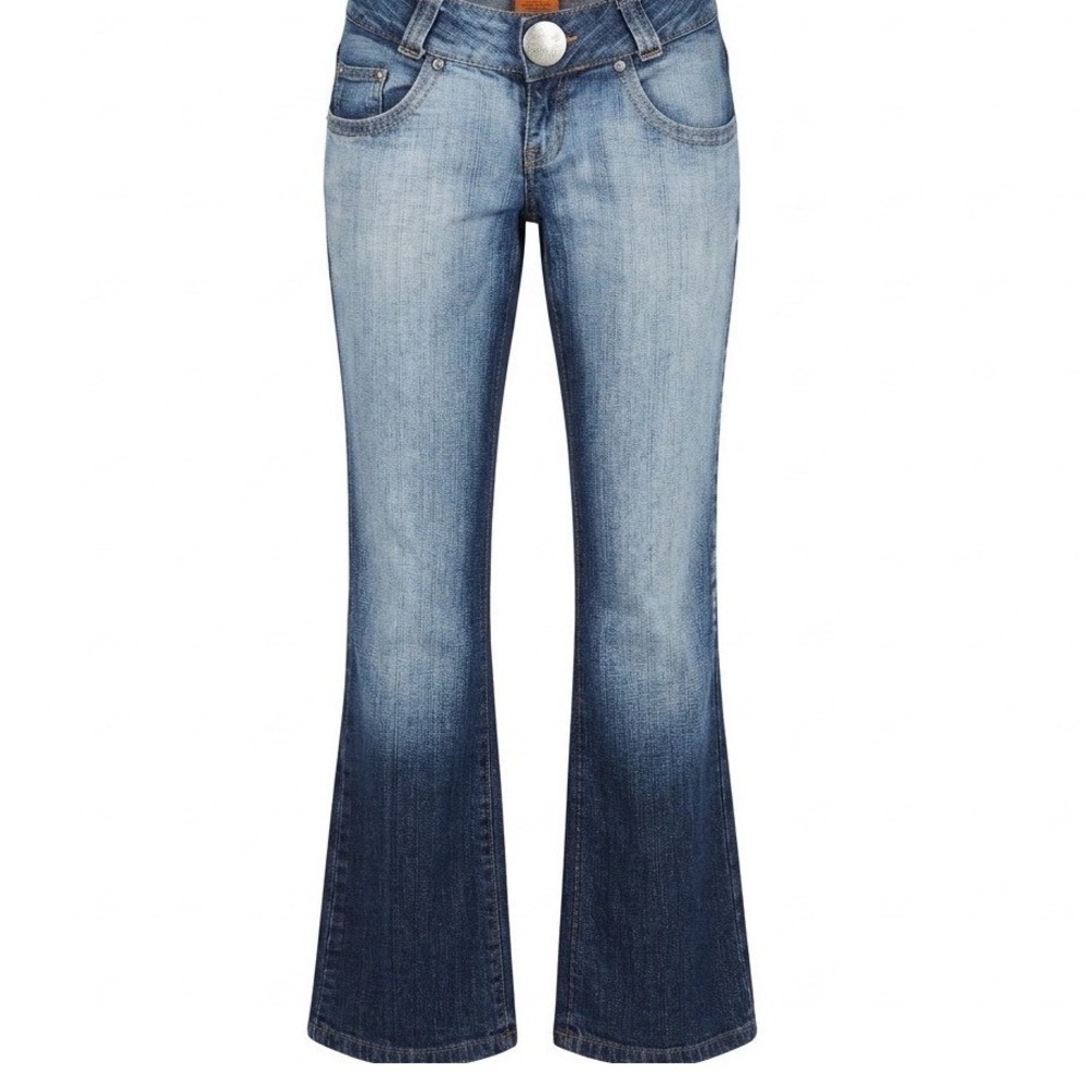 Womens Low Rise Flared Bootcut Jeans Blue Denim Y2K Boho Grunge ITLY 38 Coquette - Picture 2 of 10